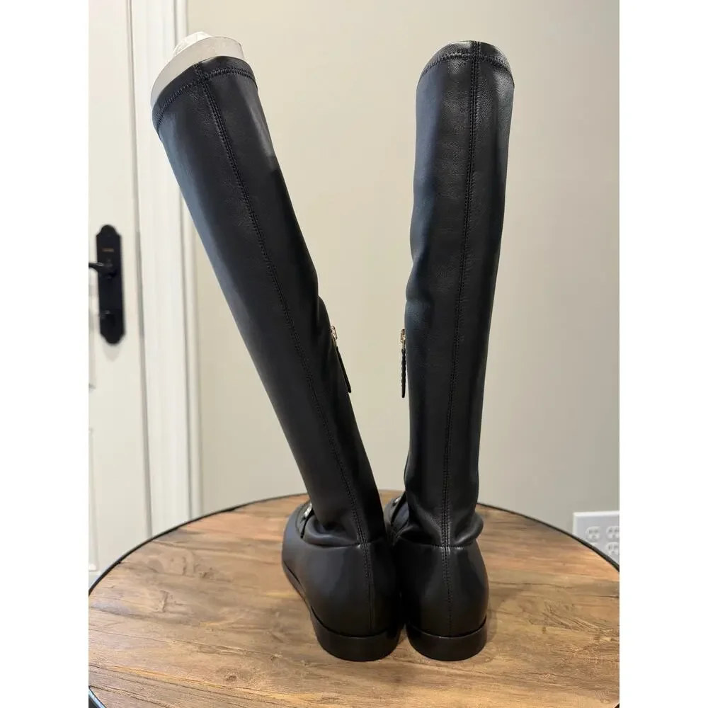 Gucci Jordaan Leather Knee High Boots Black Lambskin Horsebit Size 38.5 BNIB